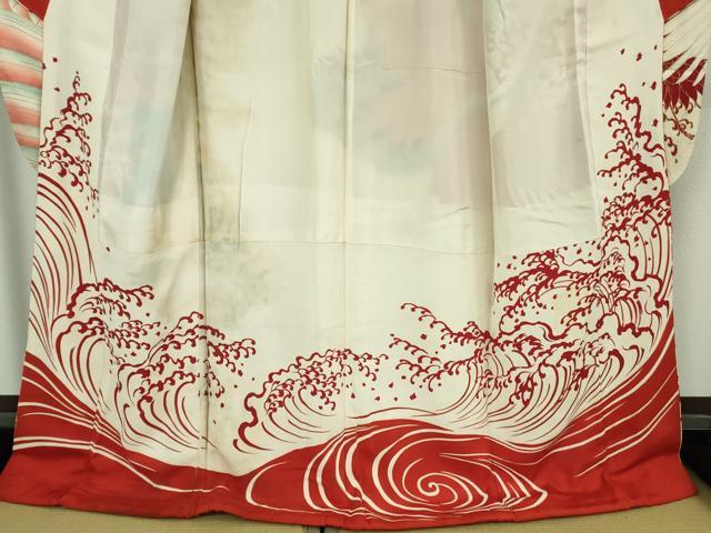 平和屋本店○極上 アンティーク 大正ロマン 振袖 刺繍 飛鶴文 金彩