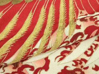 平和屋本店●極上　アンティーク　大正ロマン　振袖　刺繍　飛鶴文　金彩　逸品　DZAB2455kh6