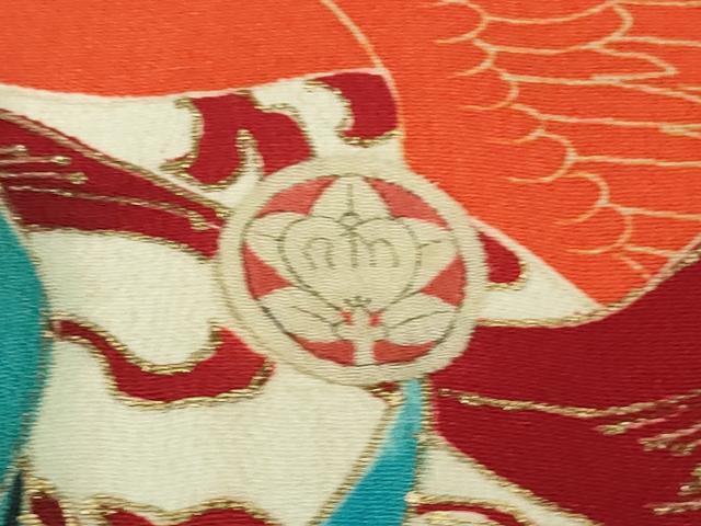 平和屋本店●極上　アンティーク　大正ロマン　振袖　飛鶴文様　暈し染め　金彩　逸品　CZAA4778s6 平和屋本店□極上 アンティーク 大正ロマン 振袖 刺繍 飛鶴渡橋風景 暈し