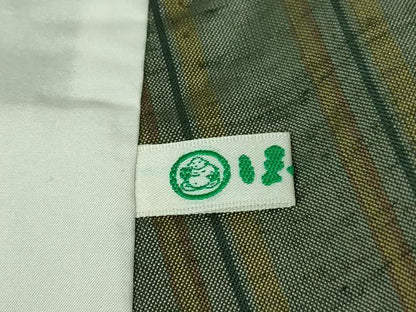 平和屋本店▽極上 石川県指定無形文化財 牛首紬 白山工房 手織り 単衣 間道 ほていや扱い 証紙付き 逸品 未使用 DZAB2458kh6