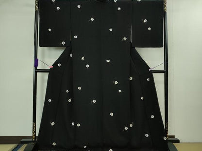 平和屋着物●極上　小紋　手描き　ふくろう　梟　黒地　金彩　ロング丈　逸品　未使用　DZAB2467kh6