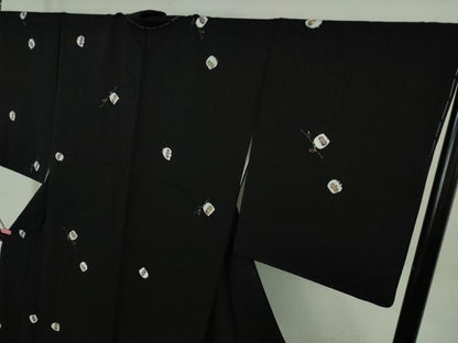 平和屋着物●極上　小紋　手描き　ふくろう　梟　黒地　金彩　ロング丈　逸品　未使用　DZAB2467kh6