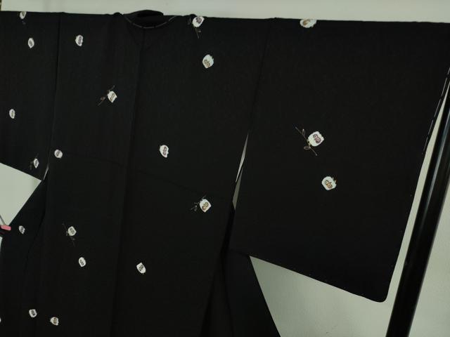 平和屋着物●極上　小紋　手描き　ふくろう　梟　黒地　金彩　ロング丈　逸品　未使用　DZAB2467kh6