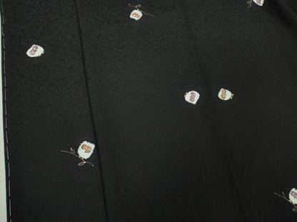 平和屋着物●極上　小紋　手描き　ふくろう　梟　黒地　金彩　ロング丈　逸品　未使用　DZAB2467kh6