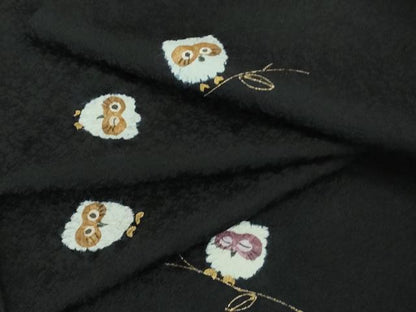 平和屋着物●極上　小紋　手描き　ふくろう　梟　黒地　金彩　ロング丈　逸品　未使用　DZAB2467kh6