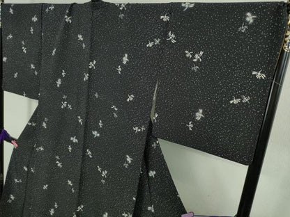 平和屋着物●極上　洛楽人工房　小紋　蜻蛉　トンボ　藍鉄色地　逸品　DZAB2468kh6