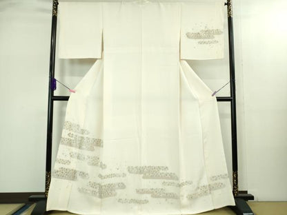 平和屋本店●極上　訪問着　総刺繍　霞花文　象牙色地　金糸　逸品　DZAB2469kh6