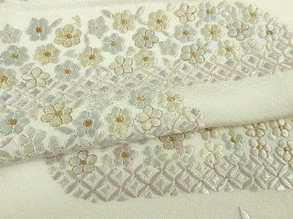 平和屋本店●極上　訪問着　総刺繍　霞花文　象牙色地　金糸　逸品　DZAB2469kh6