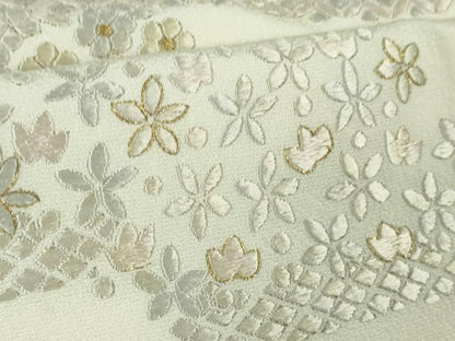 平和屋本店●極上　訪問着　総刺繍　霞花文　象牙色地　金糸　逸品　DZAB2469kh6