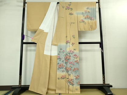 平和屋本店●極上　十日町　加賀草木友禅の第一人者　田村哲彦　訪問着　つつじ　丁子色地　逸品　未使用　DZAB2471kh6