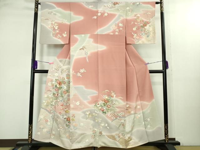 平和屋本店●極上　創業460年・千總　訪問着　吉祥花文　薄紅色地　暈し染め　阪急百貨店扱い　逸品　DZAB2473kh6