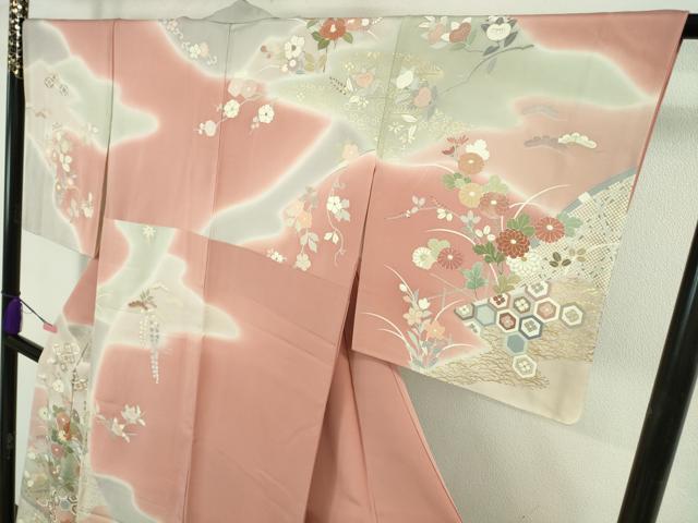 平和屋本店●極上　創業460年・千總　訪問着　吉祥花文　薄紅色地　暈し染め　阪急百貨店扱い　逸品　DZAB2473kh6