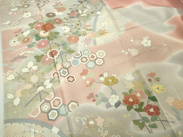 平和屋本店●極上　創業460年・千總　訪問着　吉祥花文　薄紅色地　暈し染め　阪急百貨店扱い　逸品　DZAB2473kh6