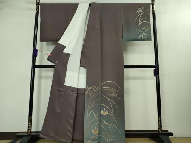 平和屋本店●極上 金彩友禅 卓越技能者・名工・和田光正 訪問着・袋帯セット 葡萄鼠色地 暈し染め 金彩 さが美扱い 逸品 未使用DZAB2474kh6