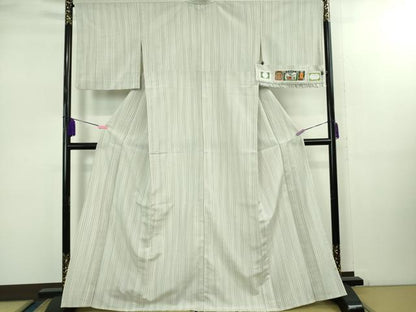 平和屋着物▽極上 本塩沢 やまだ織 単衣 貝瀬テル作 縞 証紙付き 逸品 DZAB2478kh6