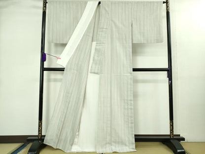 平和屋着物▽極上 本塩沢 やまだ織 単衣 貝瀬テル作 縞 証紙付き 逸品 DZAB2478kh6