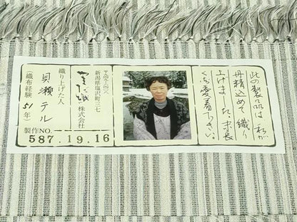 平和屋着物▽極上 本塩沢 やまだ織 単衣 貝瀬テル作 縞 証紙付き 逸品 DZAB2478kh6