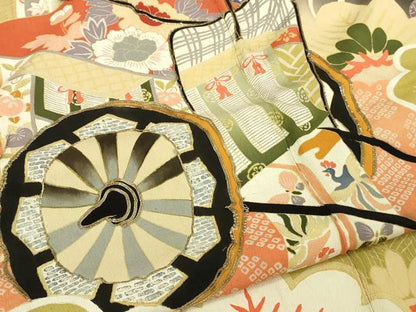 平和屋着物●極上　アンティーク　大正ロマン　振袖　駒刺繍　御所車松文　黒地　暈し染め　金糸　逸品　DZAB2485kh6