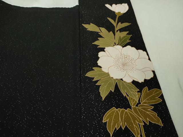 平和屋本店●極上　中国三大刺繍　スワトウ刺繍　汕頭刺繍　振袖　草花文　黒地　金糸　銀通し地　逸品　DZAB2497kh6 平和屋本店○極上 中国三大刺繍 スワトウ刺繍 汕頭刺繍 振袖 草花文
