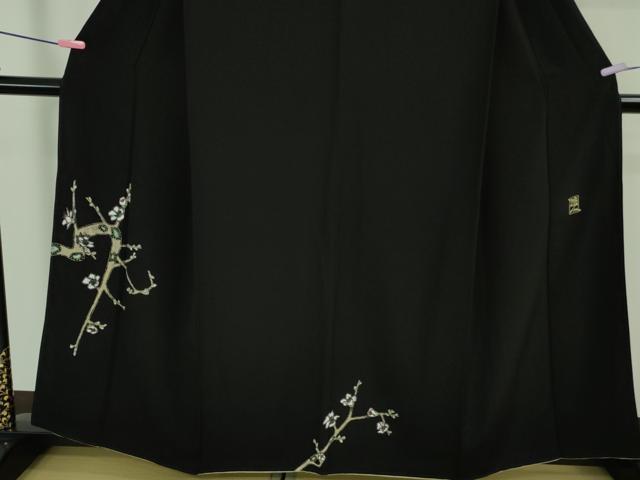 平和屋本店●極上　本加賀友禅作家　由水煌人　訪問着　ろうけつ染め　枝花文　黒地　逸品　DZAB2499kh6