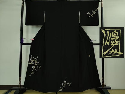平和屋本店●極上　本加賀友禅作家　由水煌人　訪問着　ろうけつ染め　枝花文　黒地　逸品　DZAB2499kh6