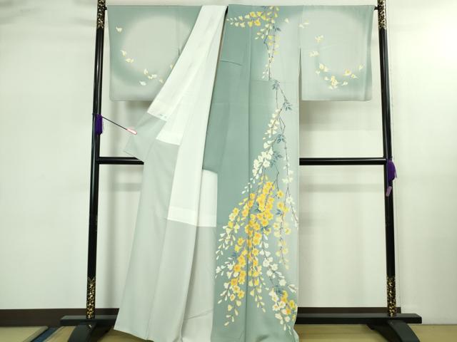 平和屋着物●極上　訪問着　友禅　作家物　枝垂れ花　藍白色地　暈し染め　逸品　DZAB2500kh6