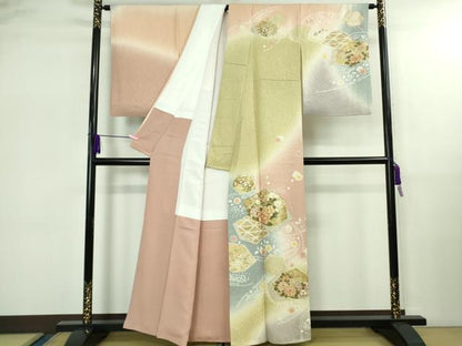 平和屋着物●極上　十日町 名門青柳謹製　絞麗舎　訪問着　駒刺繍　吉祥花文　暈し染め　金彩　逸品　未使用　DZAB2501kh6