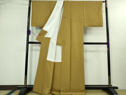 平和屋着物●極上　色無地　草花地紋　桑染色　逸品　DZAB2510kh6