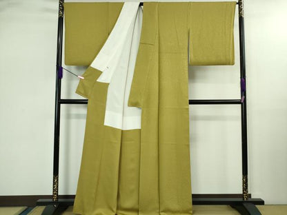 平和屋着物●極上　色無地　花唐草地紋　利休茶色　逸品　DZAB2511kh6