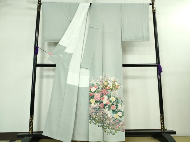 平和屋着物●極上　十日町友禅作家　阿部佳雪　色留袖　鬘帯花文　秘色色地　逸品　未使用　DZAB2516kh6