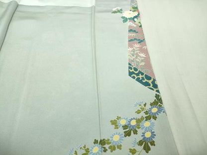 平和屋着物●極上　十日町友禅作家　阿部佳雪　色留袖　鬘帯花文　秘色色地　逸品　未使用　DZAB2516kh6