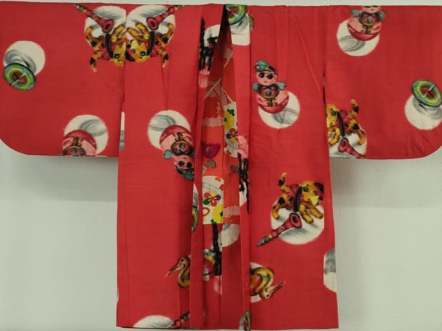 平和屋着物＃極上　アンティーク　大正ロマン　羽織　銘仙　玩具文様　羽織紐付き　逸品　DZAB2519kh6