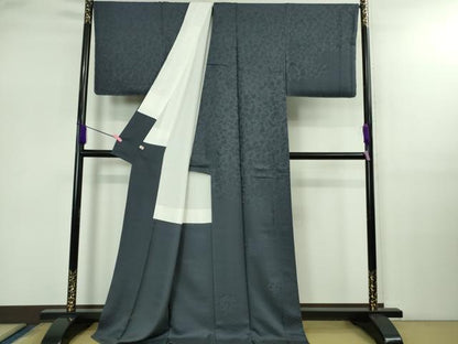 平和屋着物●極上　無地絵羽訪問着　草花地紋　色無地　青褐色　ほていや扱い　ロング丈　逸品　未使用　DZAB2521kh6