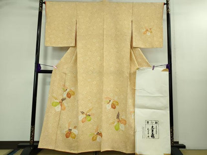 平和屋本店●極上　銀座　志ま亀　訪問着　桐花文　鬼しぼ縮緬　たとう紙付き　逸品　DZAB2525kh6