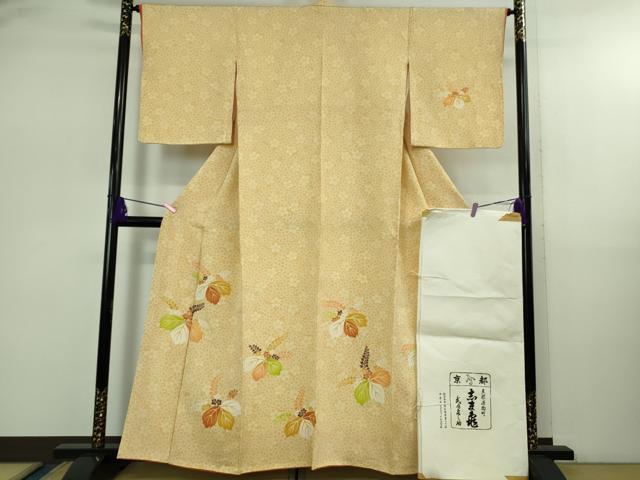 平和屋本店●極上　銀座　志ま亀　訪問着　桐花文　鬼しぼ縮緬　たとう紙付き　逸品　DZAB2525kh6