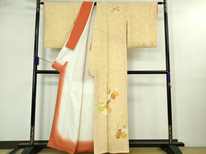 平和屋本店●極上　銀座　志ま亀　訪問着　桐花文　鬼しぼ縮緬　たとう紙付き　逸品　DZAB2525kh6