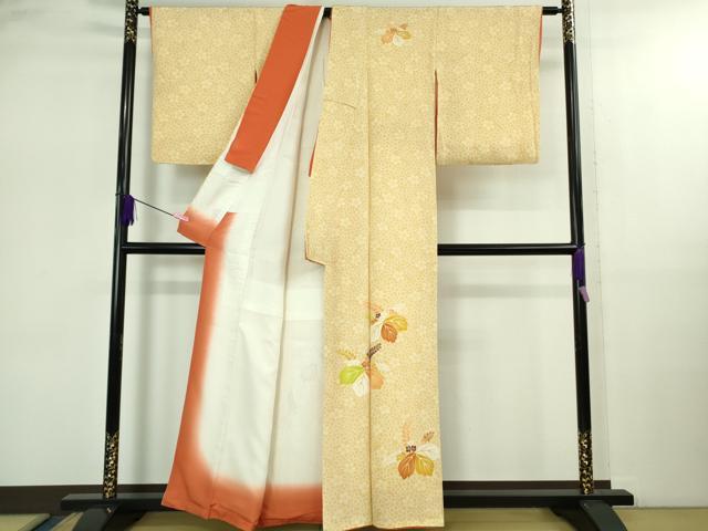 平和屋本店●極上　銀座　志ま亀　訪問着　桐花文　鬼しぼ縮緬　たとう紙付き　逸品　DZAB2525kh6