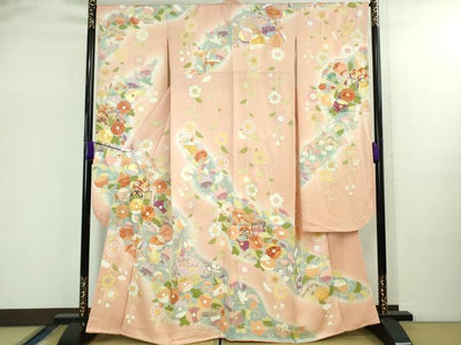 平和屋本店●極上　創業460年・千總　振袖　駒刺繍　御所車吉祥花文　虹色地　暈し染め　金彩　伊勢丹扱い　逸品　DZAB2526kh6