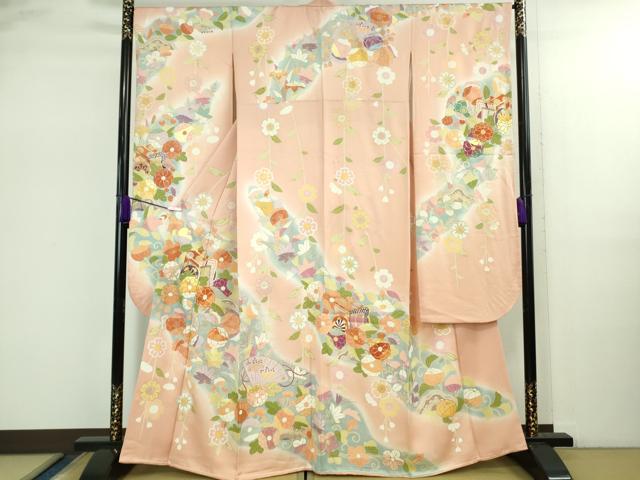 平和屋本店●極上　創業460年・千總　振袖　駒刺繍　御所車吉祥花文　虹色地　暈し染め　金彩　伊勢丹扱い　逸品　DZAB2526kh6