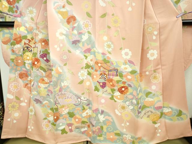 平和屋本店●極上　創業460年・千總　振袖　駒刺繍　御所車吉祥花文　虹色地　暈し染め　金彩　伊勢丹扱い　逸品　DZAB2526kh6