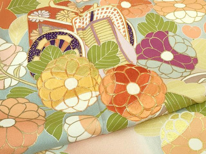 平和屋本店●極上　創業460年・千總　振袖　駒刺繍　御所車吉祥花文　虹色地　暈し染め　金彩　伊勢丹扱い　逸品　DZAB2526kh6