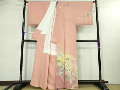 平和屋着物●極上　訪問着　友禅　四季花文　珊瑚色地　暈し染め　金彩　逸品　DZAB2527kh6
