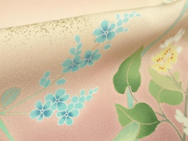 平和屋着物●極上　訪問着　友禅　四季花文　珊瑚色地　暈し染め　金彩　逸品　DZAB2527kh6
