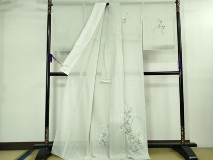 平和屋本店＊極上　夏物　訪問着　変わり絽　枝花文　千草鼠色地　逸品　未使用　DZAB2528kh6