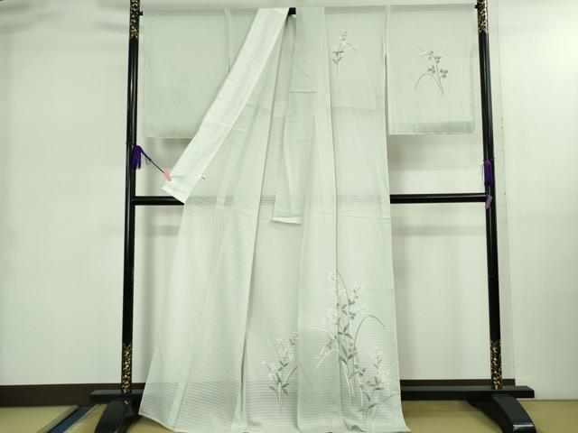 平和屋本店＊極上　夏物　訪問着　変わり絽　枝花文　千草鼠色地　逸品　未使用　DZAB2528kh6