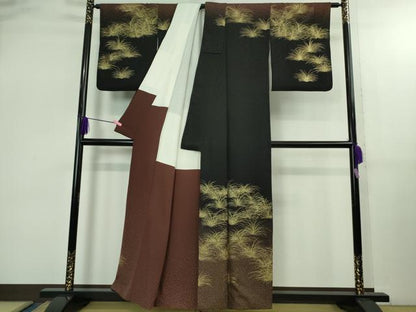 平和屋本店●極上　金彩友禅　卓越技能者・名工・和田光正　訪問着　草葉文　暈し染め　黒地　金彩　逸品　DZAB2537kh6