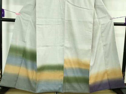 平和屋着物●極上　結城紬　訪問着　横段文　証紙付き　逸品　DZAB2540kh6