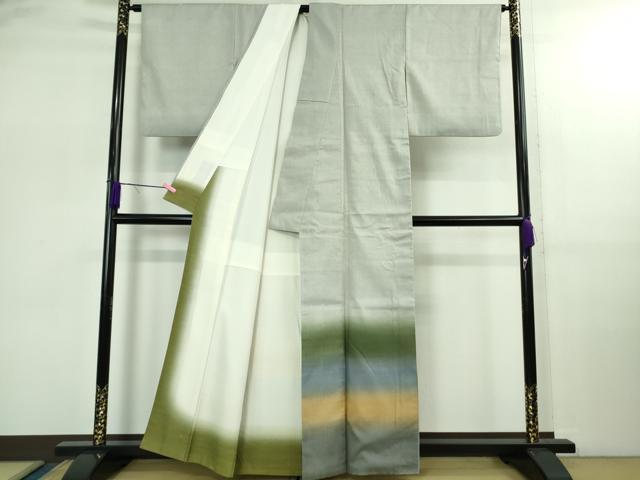 平和屋着物●極上　結城紬　訪問着　横段文　証紙付き　逸品　DZAB2540kh6