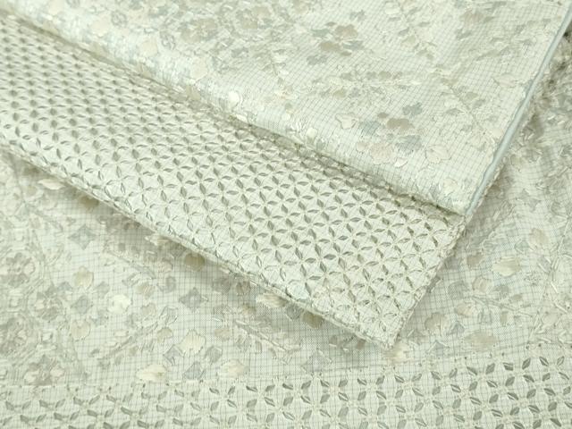 平和屋本店●極上　本場大島紬　白大島　訪問着　総刺繍　横段花菱文　逸品　DZAB2541kh6