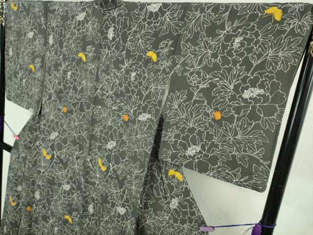 平和屋本店○極上 銀座 志ま亀 小紋 舞蝶花文 藍墨